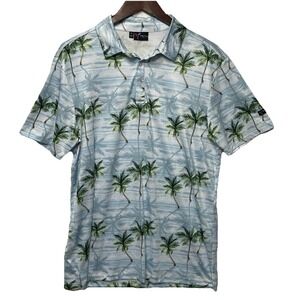 Yatta Golf Polo Shirt Men's Medium Blue Palm Tree Tropical Performance S/S
